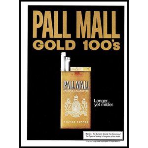1974 Pall Mall Gold 100s Cigarettes Vintage Print Ad Minimalist 70s Wall Art